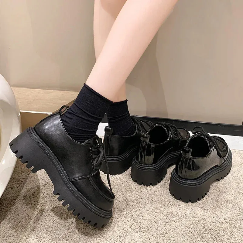 Rimocy Chunky Platform Oxfords Shoes for Women 2025 Spring Non Slip Lace Up Flats Woman Thick Bottom Patent Leather Gothic Shoes