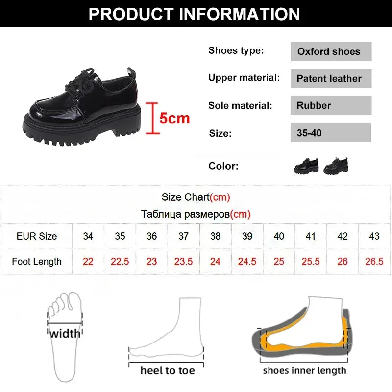 Rimocy Chunky Platform Oxfords Shoes for Women 2025 Spring Non Slip Lace Up Flats Woman Thick Bottom Patent Leather Gothic Shoes
