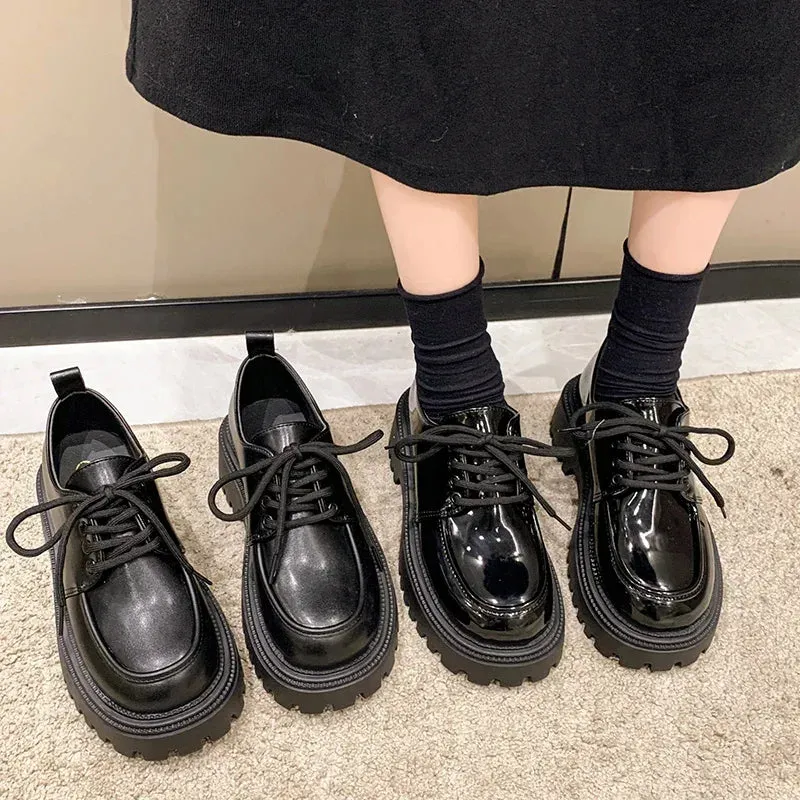 Rimocy Chunky Platform Oxfords Shoes for Women 2025 Spring Non Slip Lace Up Flats Woman Thick Bottom Patent Leather Gothic Shoes