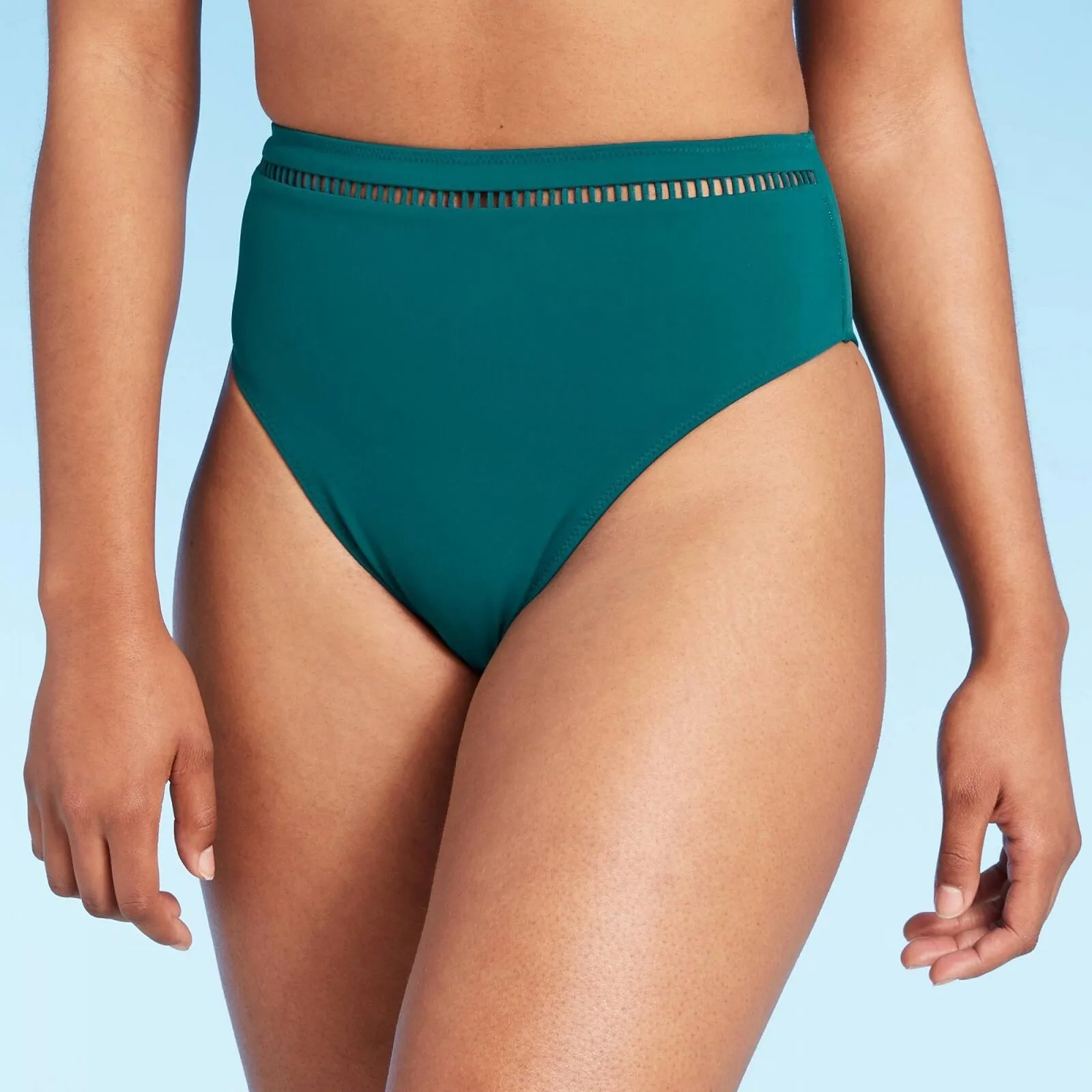 Shade & Shore Women's Ladder Trim High Waist High Leg Extra Cheeky Bikini Bottom