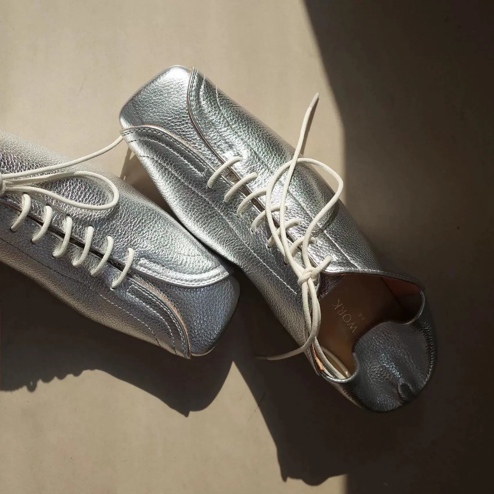 Silver Textured Leather Lace-Up Derby Shoes