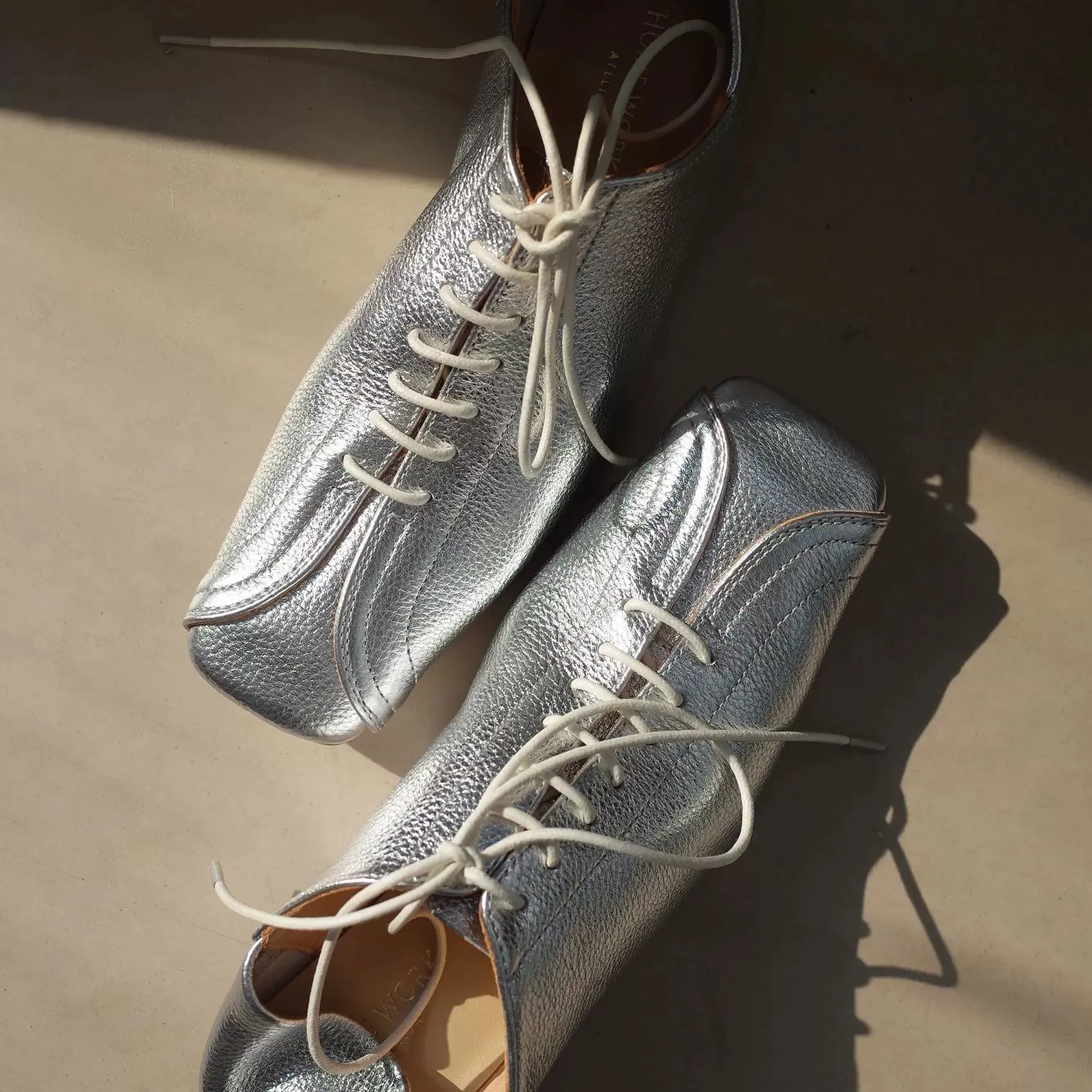 Silver Textured Leather Lace-Up Derby Shoes
