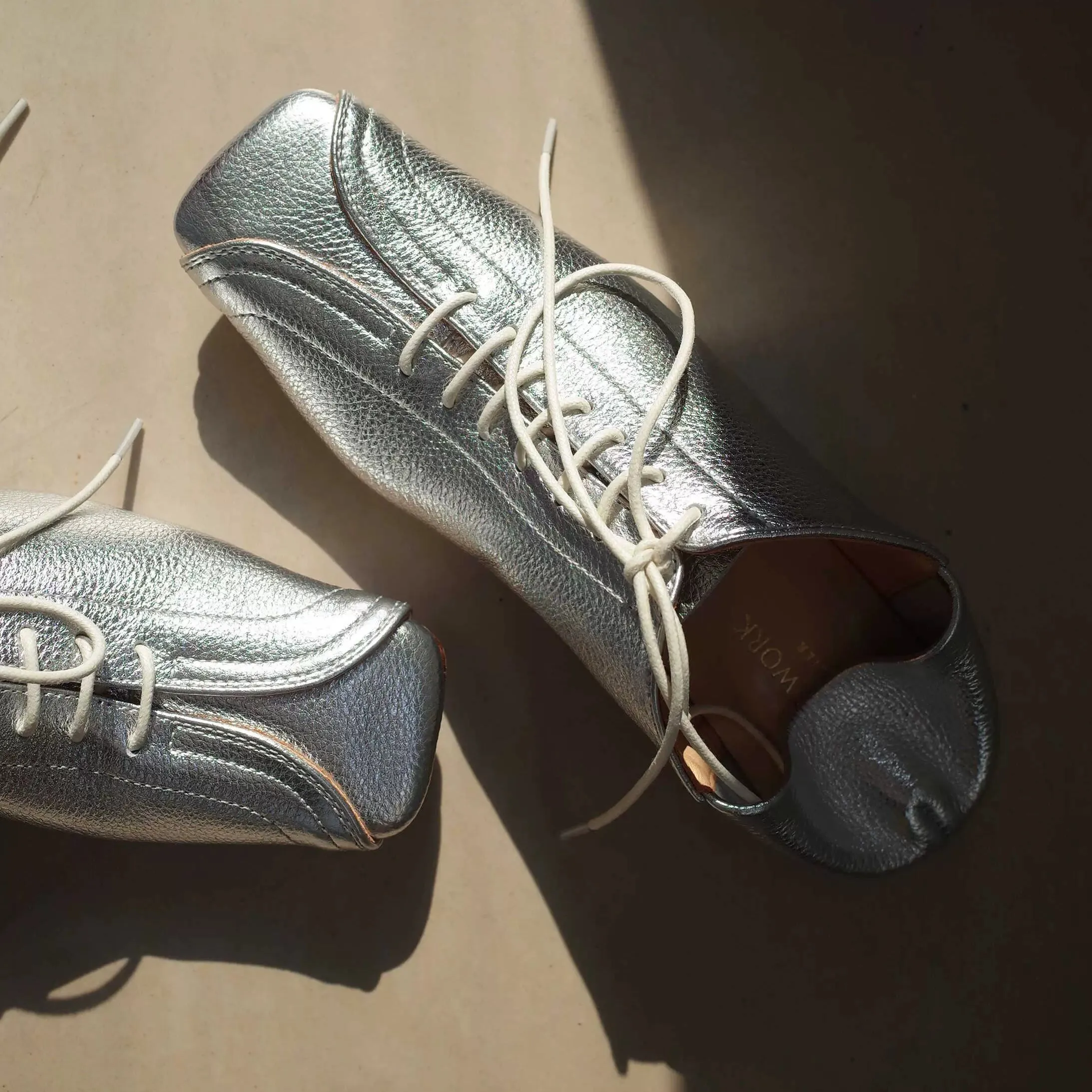 Silver Textured Leather Lace-Up Derby Shoes