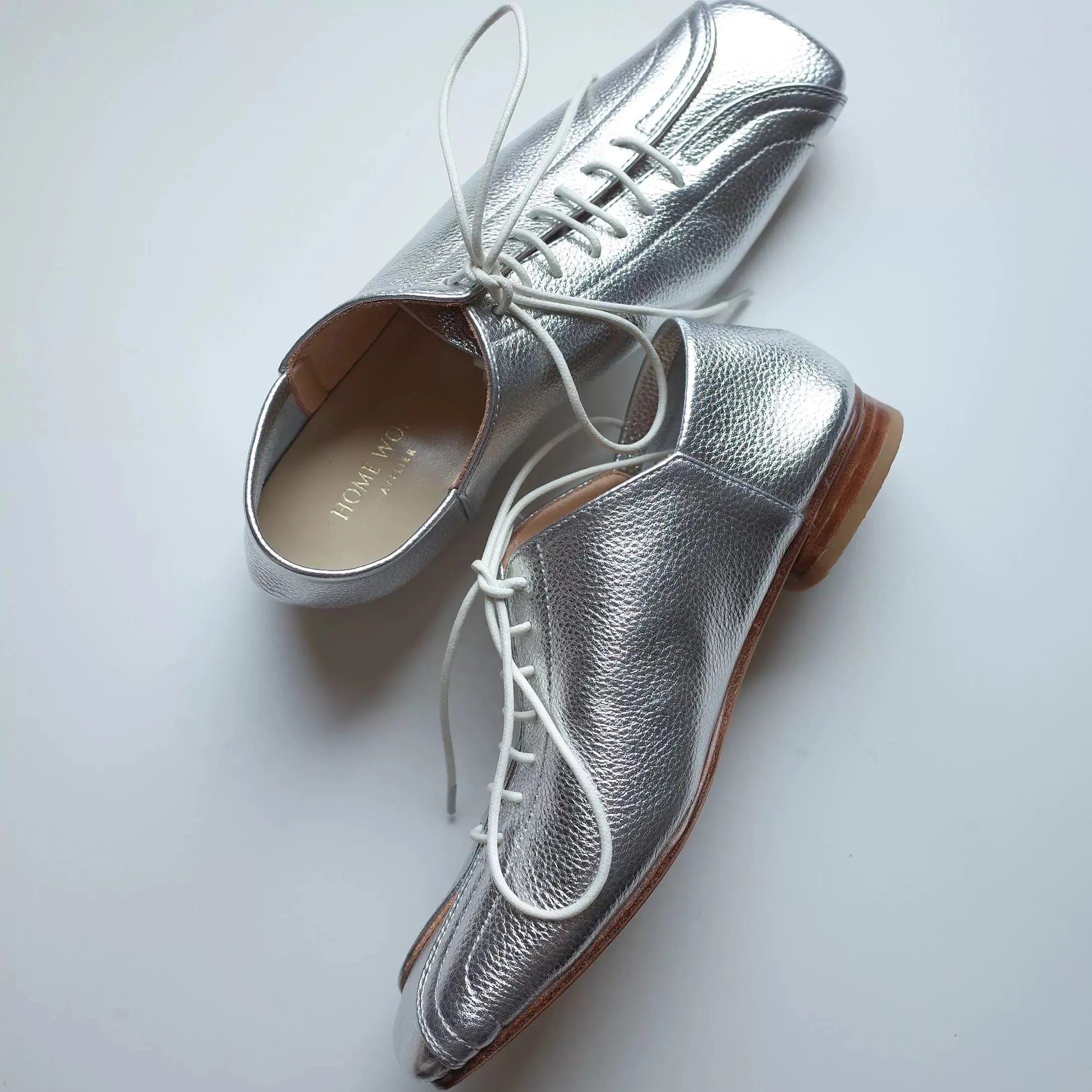 Silver Textured Leather Lace-Up Derby Shoes