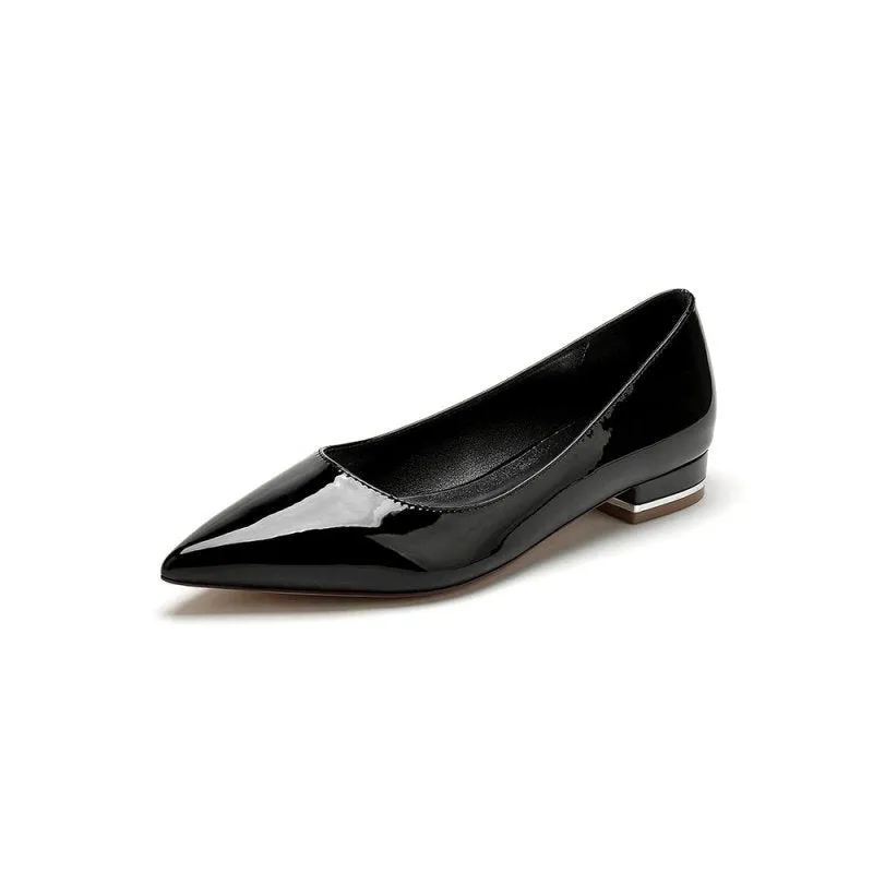 Simple Pointed Toe Slip-on Patent Leather Low Heels