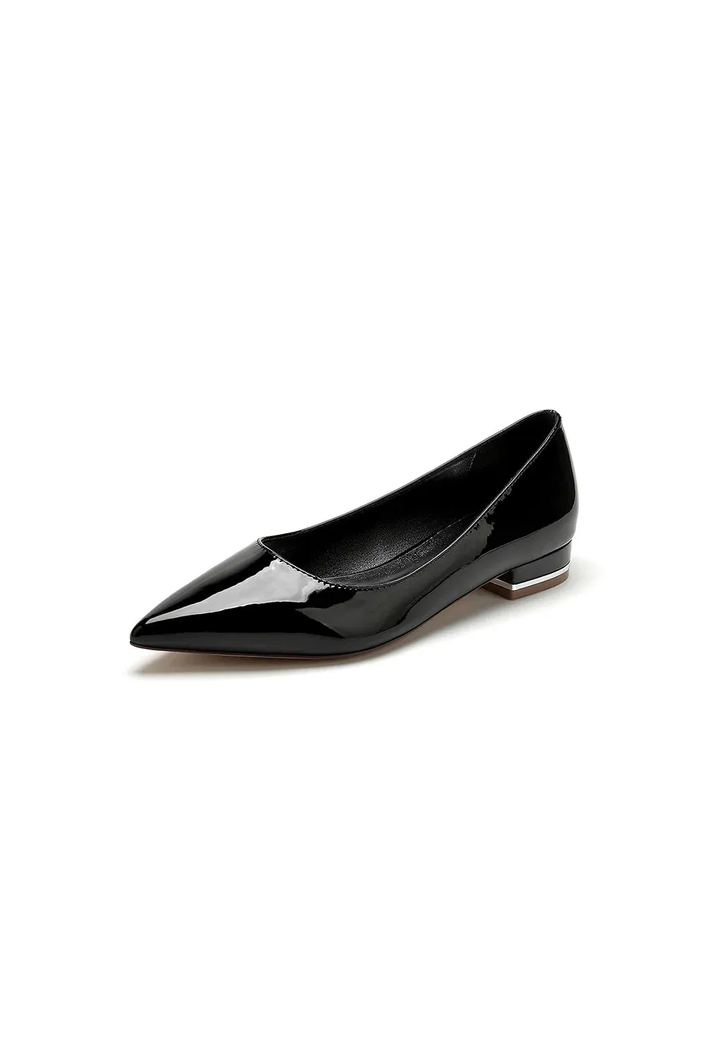 Simple Pointed Toe Slip-on Patent Leather Low Heels