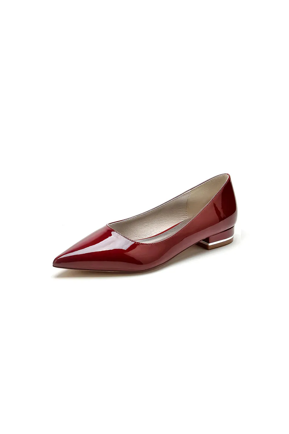 Simple Pointed Toe Slip-on Patent Leather Low Heels