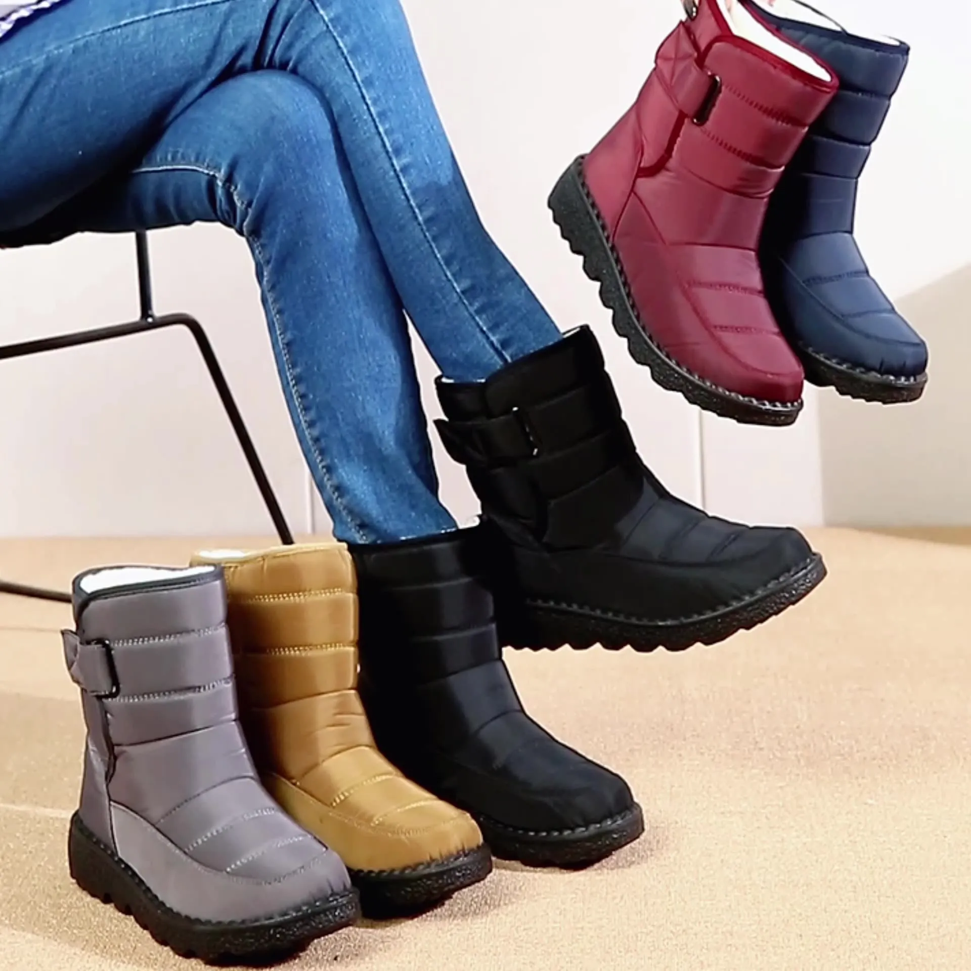 Snow Boots Winter Warm Plush Shoes Women Waterproof Low Heels