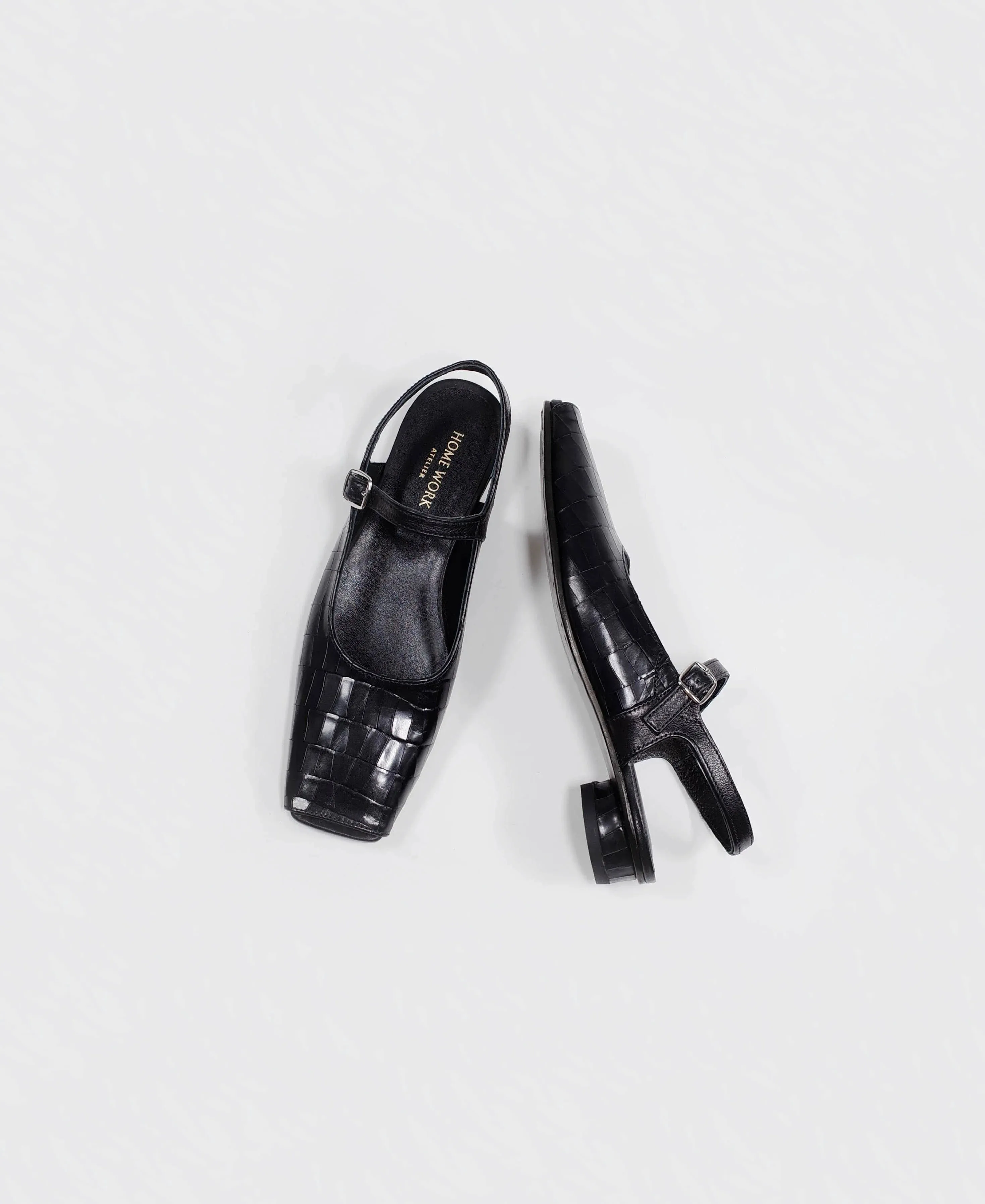 Square Toe Embossed Leather Mary Jane Shoes