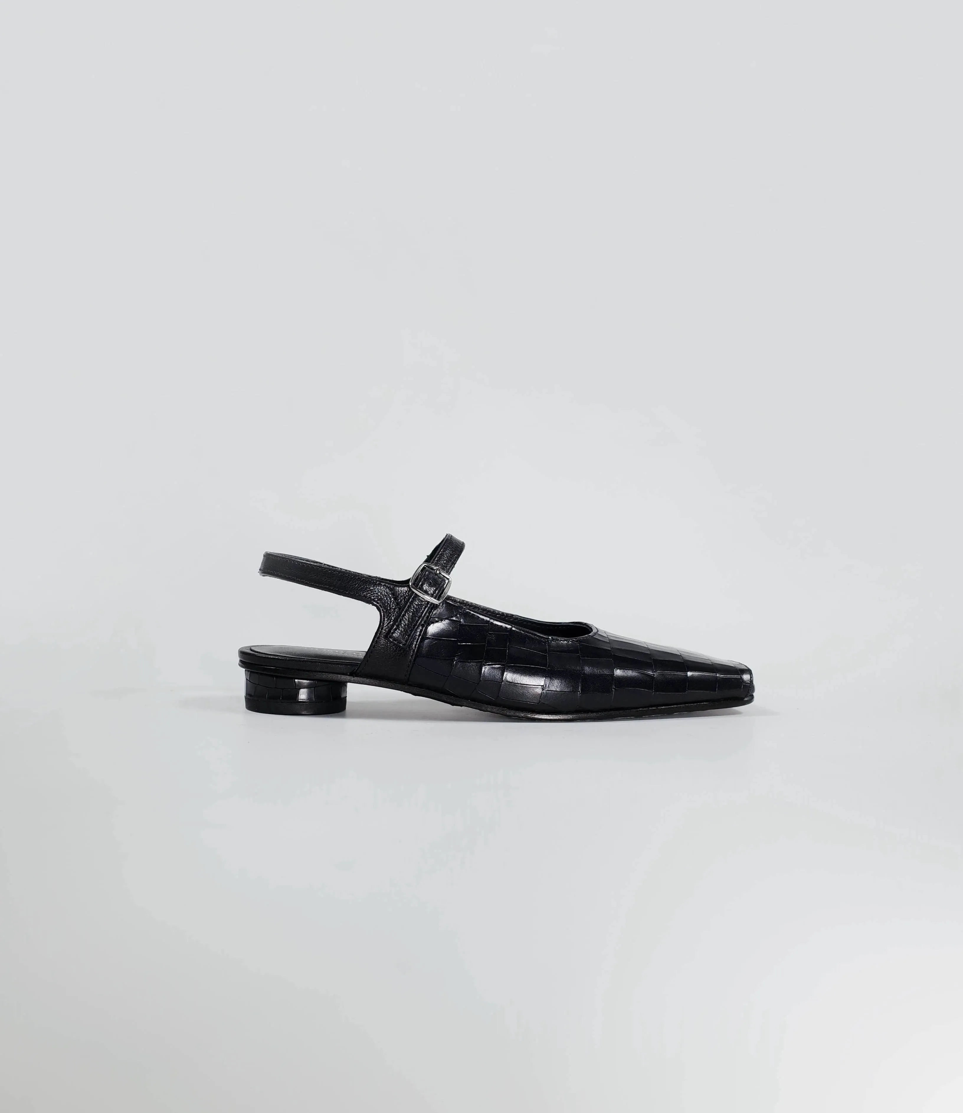 Square Toe Embossed Leather Mary Jane Shoes