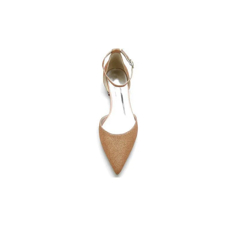 Stretch Glitter With Ankle Strap Pointed Toe Flat Heel Party Shoes