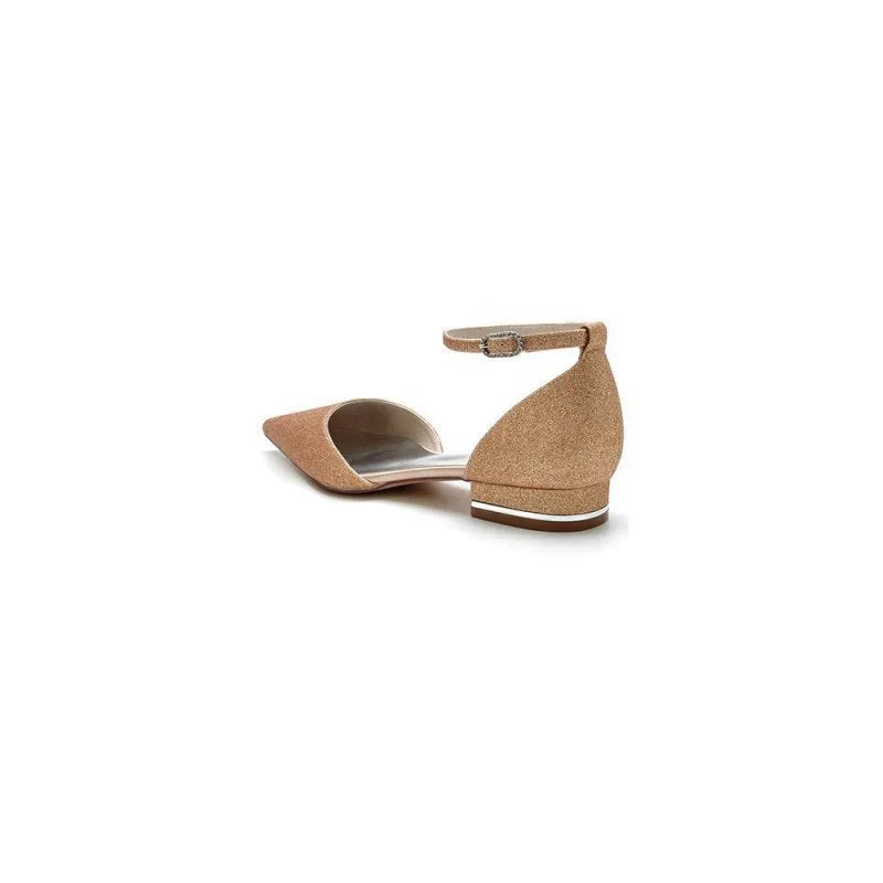 Stretch Glitter With Ankle Strap Pointed Toe Flat Heel Party Shoes
