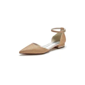 Stretch Glitter With Ankle Strap Pointed Toe Flat Heel Party Shoes