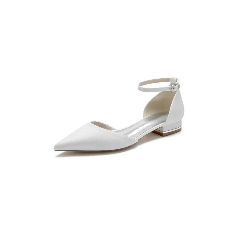 Stretch Glitter With Ankle Strap Pointed Toe Flat Heel Party Shoes