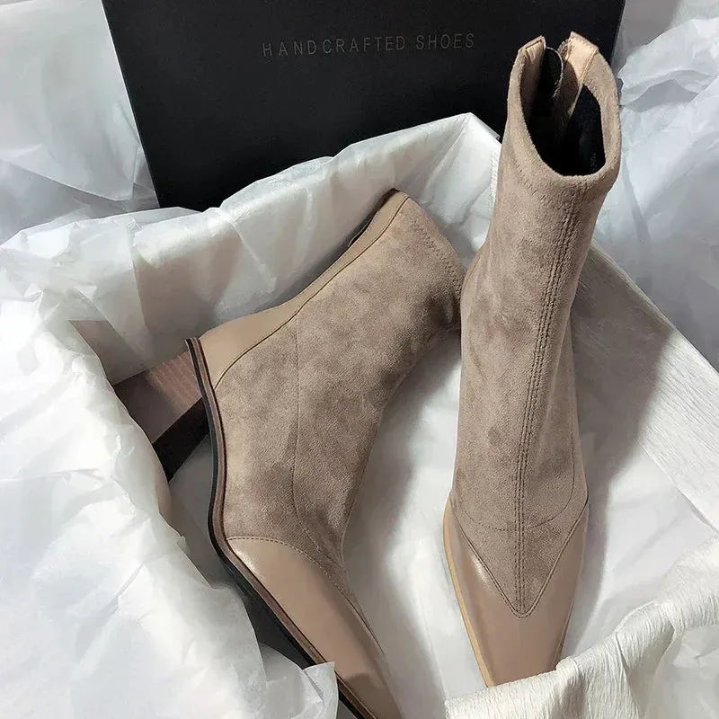 Suede Ankle Boots | Pointed Toe & Block Heel | Chic & Versatile