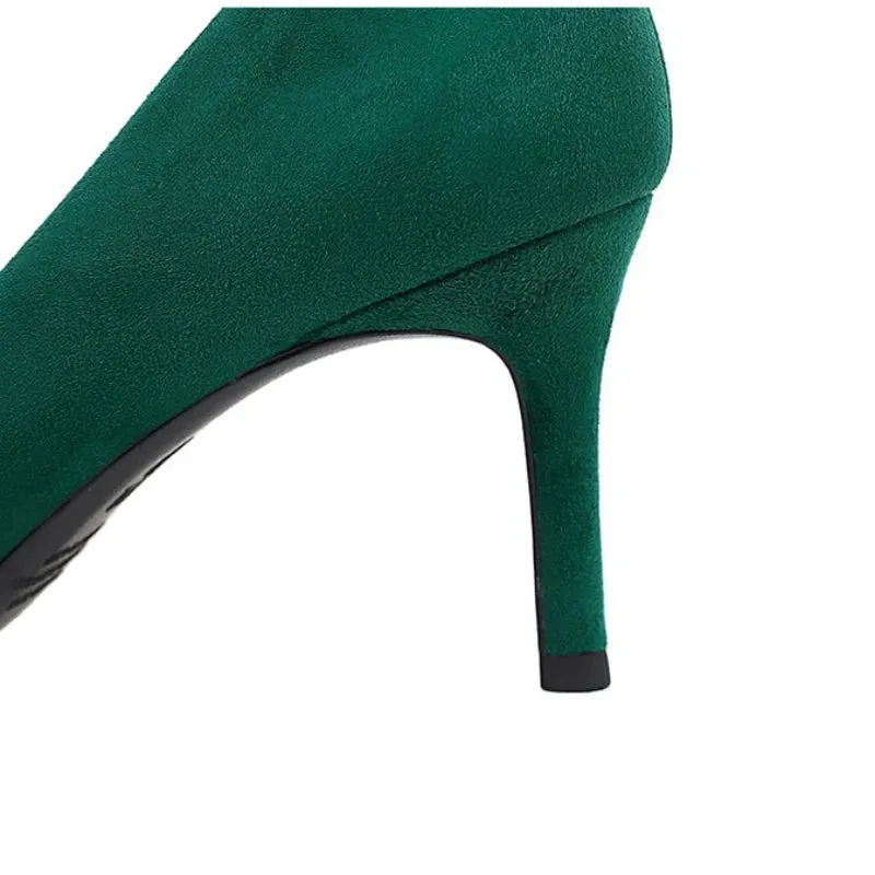 Suede Black Women Pumps  High Heels Pointed Toe Women Heels 7Cm Ladies Shoes Office Shoes