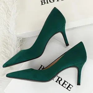 Suede Black Women Pumps  High Heels Pointed Toe Women Heels 7Cm Ladies Shoes Office Shoes