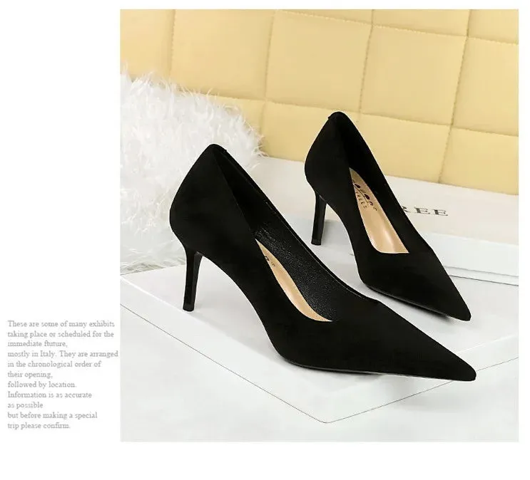 Suede Black Women Pumps  High Heels Pointed Toe Women Heels 7Cm Ladies Shoes Office Shoes