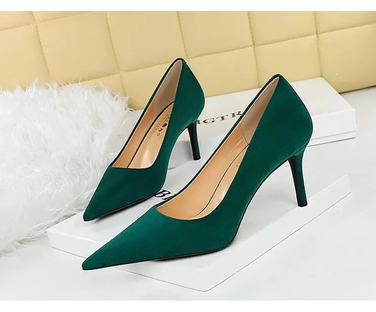 Suede Black Women Pumps  High Heels Pointed Toe Women Heels 7Cm Ladies Shoes Office Shoes