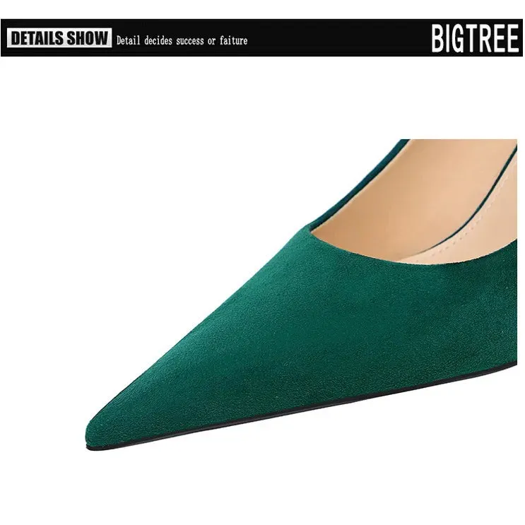 Suede Black Women Pumps  High Heels Pointed Toe Women Heels 7Cm Ladies Shoes Office Shoes