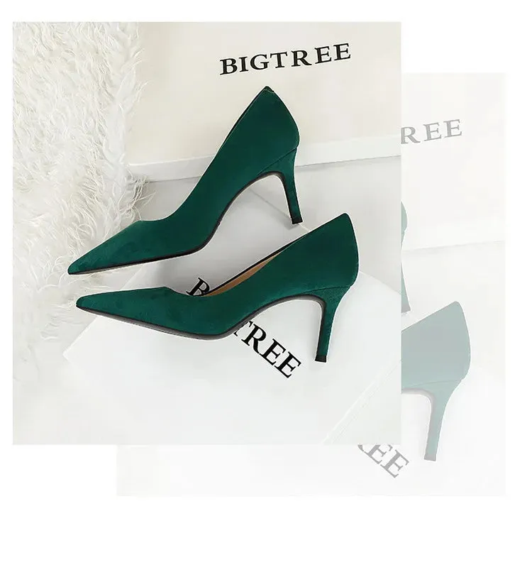 Suede Black Women Pumps  High Heels Pointed Toe Women Heels 7Cm Ladies Shoes Office Shoes
