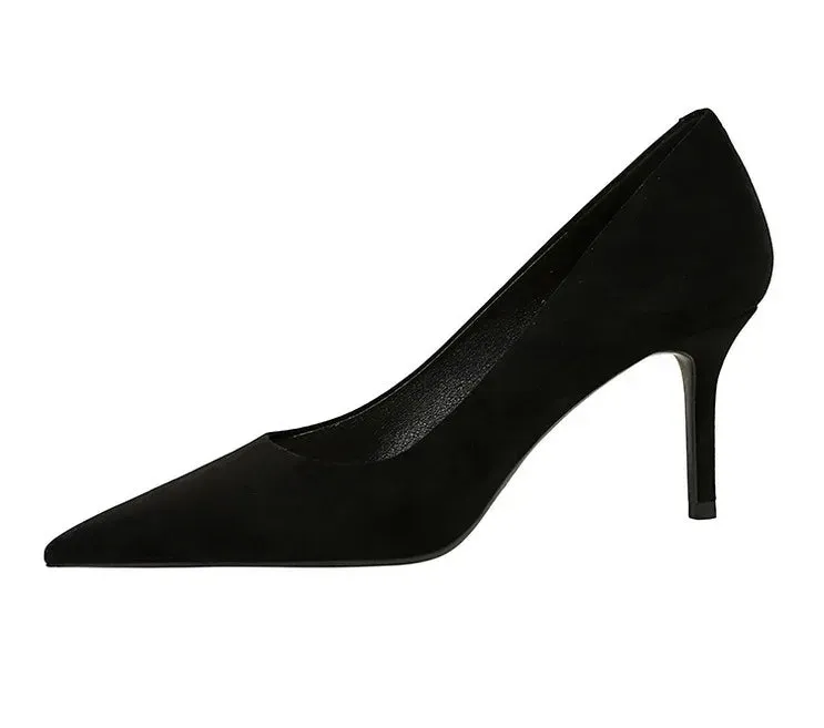 Suede Black Women Pumps  High Heels Pointed Toe Women Heels 7Cm Ladies Shoes Office Shoes