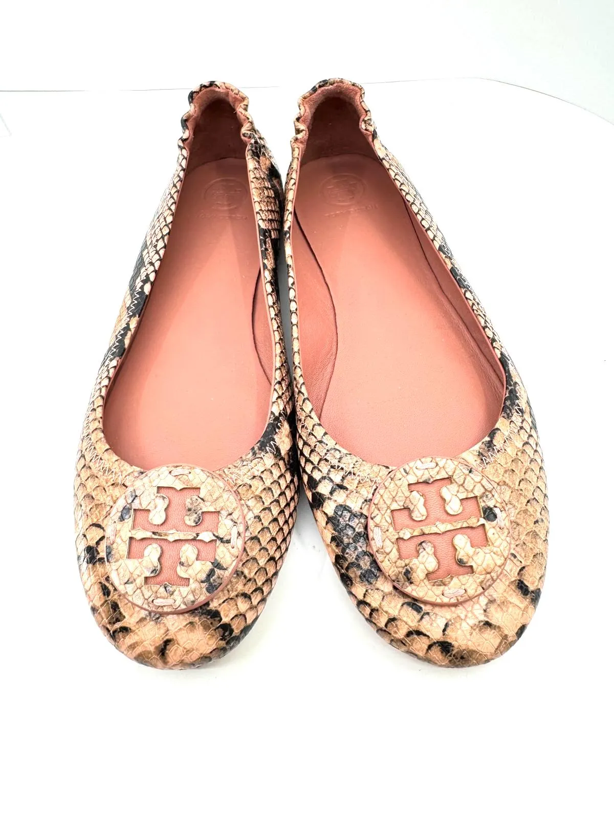 TORY BURCH MINNIE SNAKE PRINT LEATHER BALLET FLATS