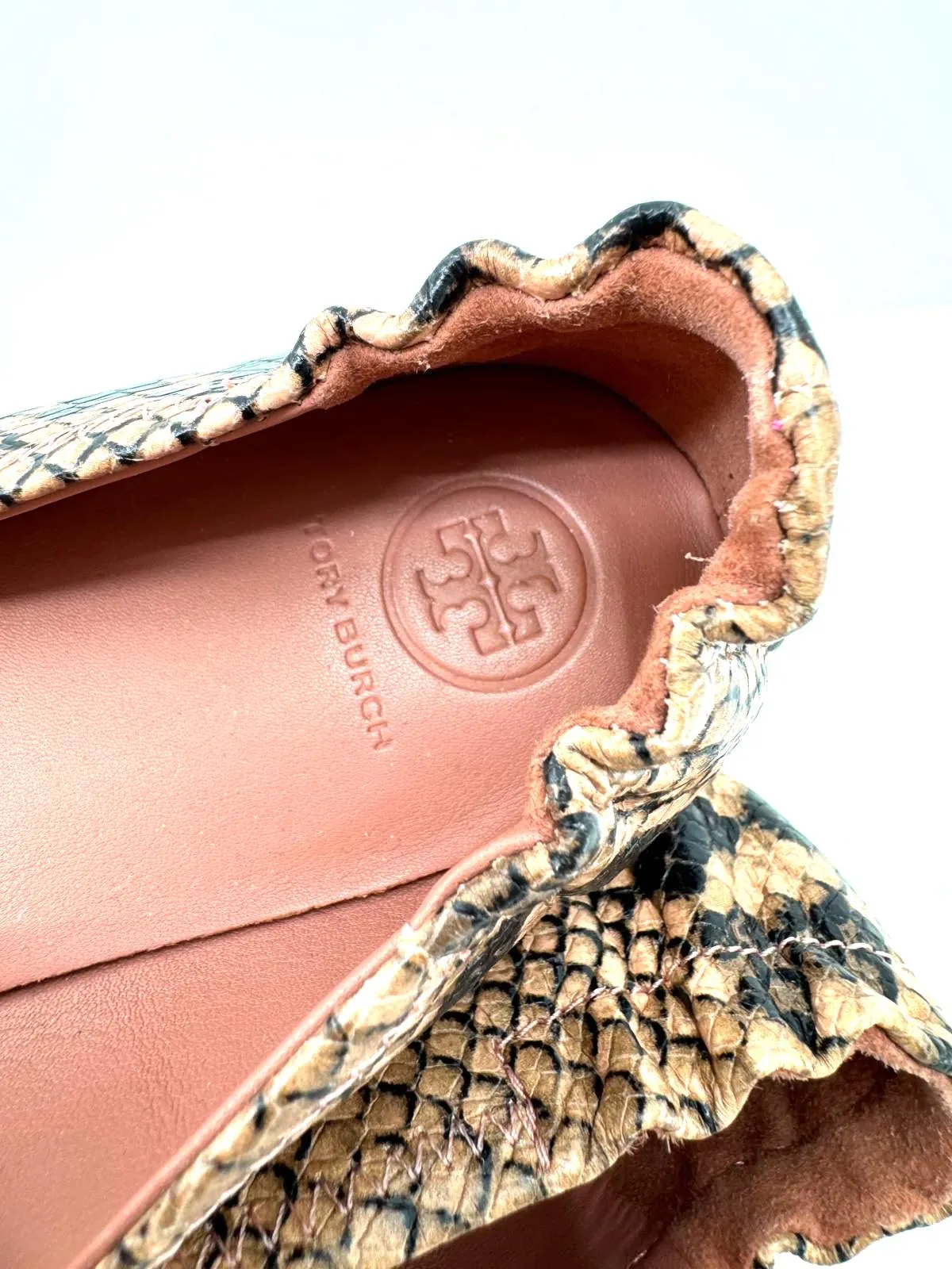TORY BURCH MINNIE SNAKE PRINT LEATHER BALLET FLATS