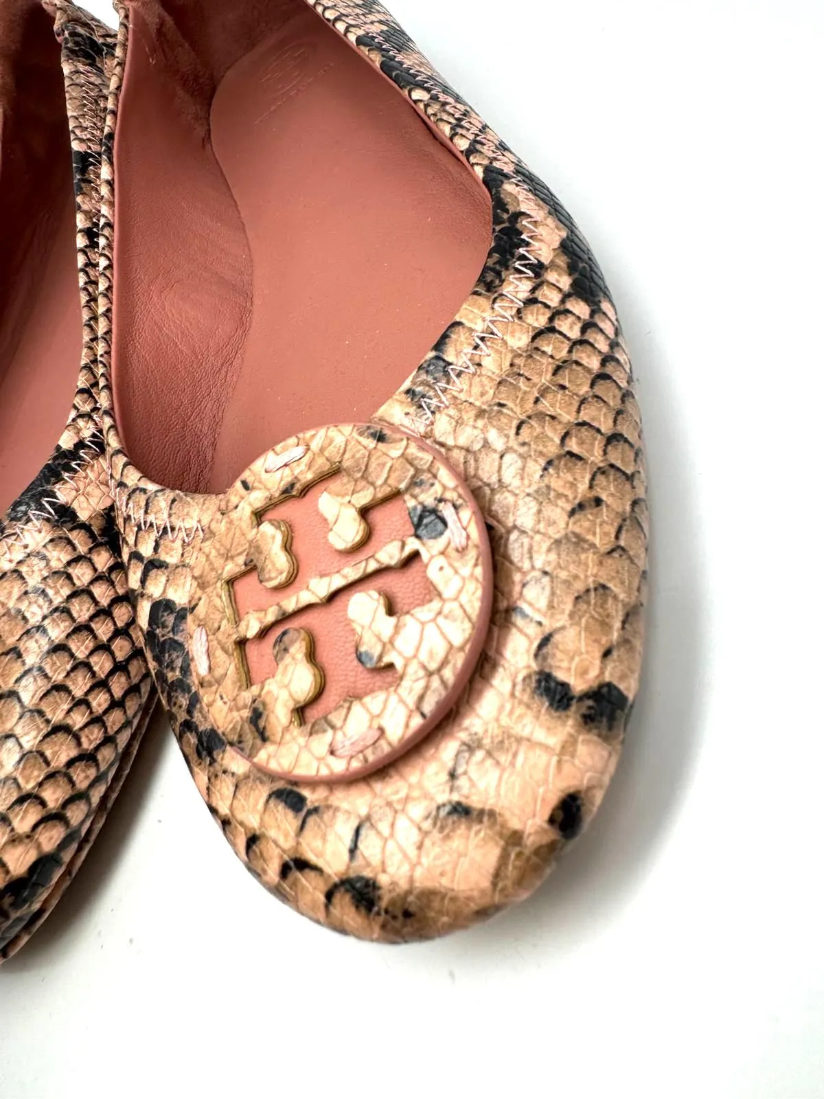 TORY BURCH MINNIE SNAKE PRINT LEATHER BALLET FLATS