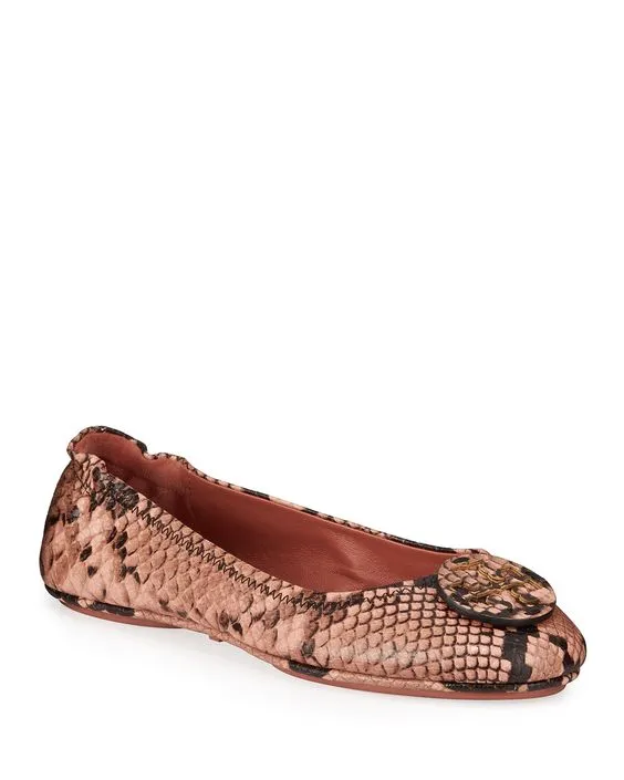 TORY BURCH MINNIE SNAKE PRINT LEATHER BALLET FLATS