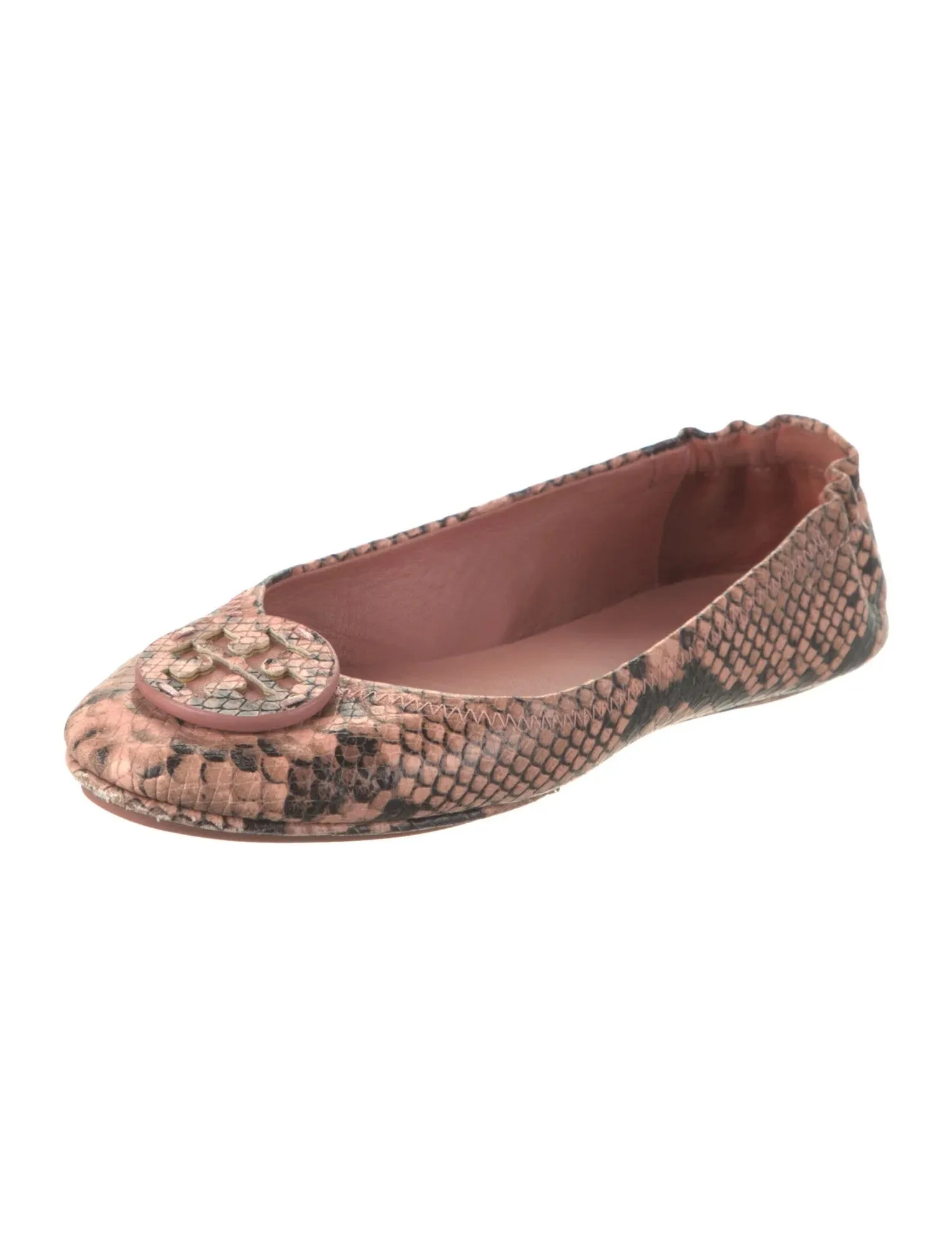 TORY BURCH MINNIE SNAKE PRINT LEATHER BALLET FLATS