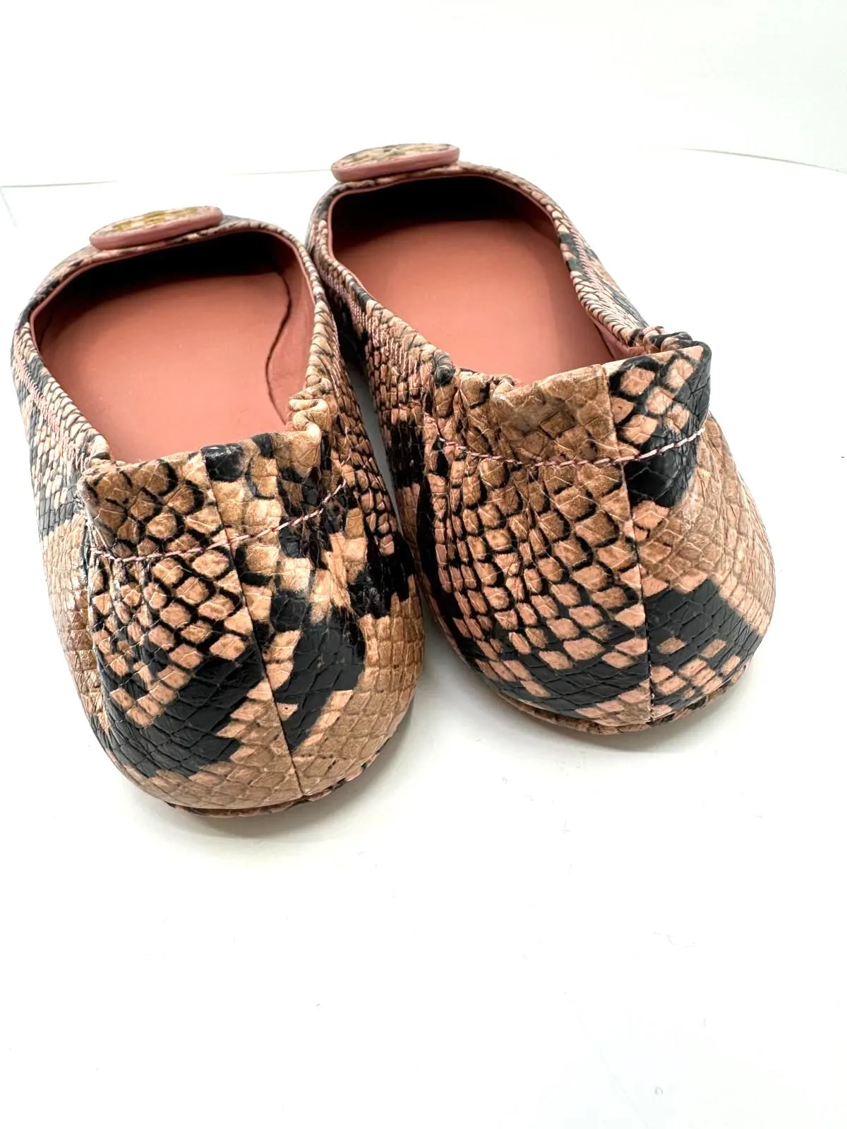 TORY BURCH MINNIE SNAKE PRINT LEATHER BALLET FLATS