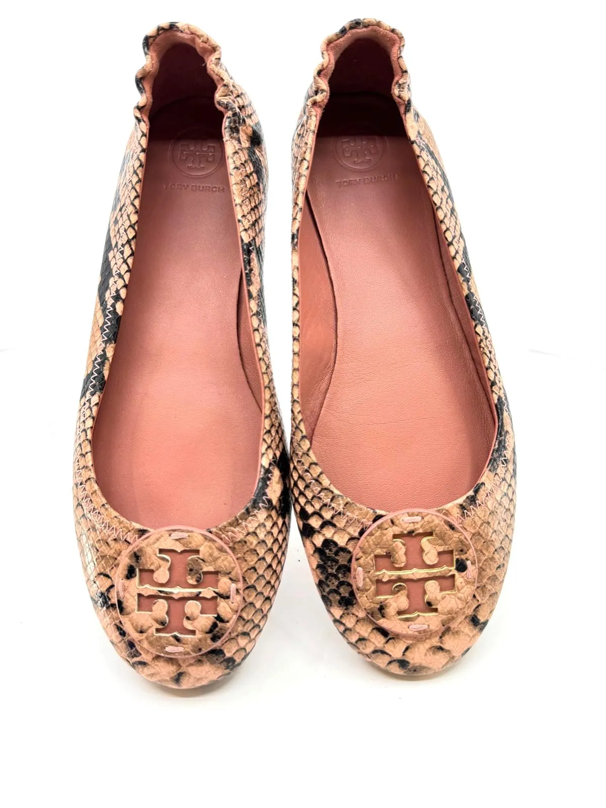 TORY BURCH MINNIE SNAKE PRINT LEATHER BALLET FLATS
