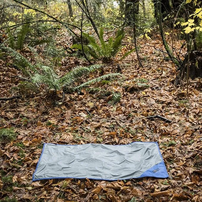 Ultralight Backpacking Tarp Ground Cloth 2.7 oz Waterproof Mini Pocket Blanket 27.5 x 48 Inches Compact Packable Groundsheet Hiking Gear for Two Pouch and Carabiner by DAKOUT Gear