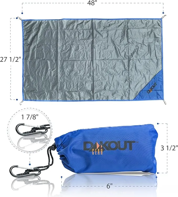 Ultralight Backpacking Tarp Ground Cloth 2.7 oz Waterproof Mini Pocket Blanket 27.5 x 48 Inches Compact Packable Groundsheet Hiking Gear for Two Pouch and Carabiner by DAKOUT Gear