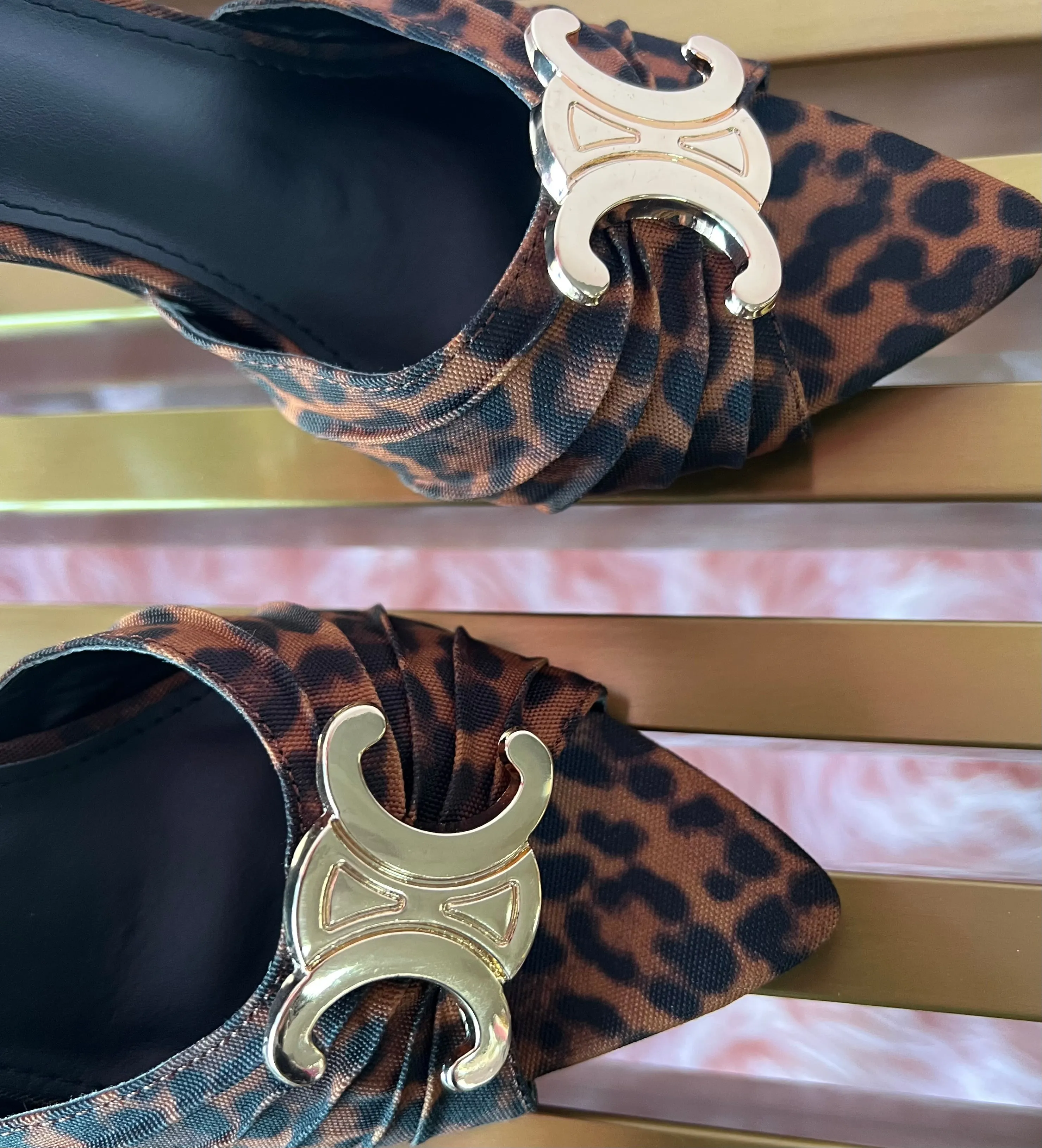 UPGRADE CLASS Leopard Print Mule Heel Open Toe Faux Suede