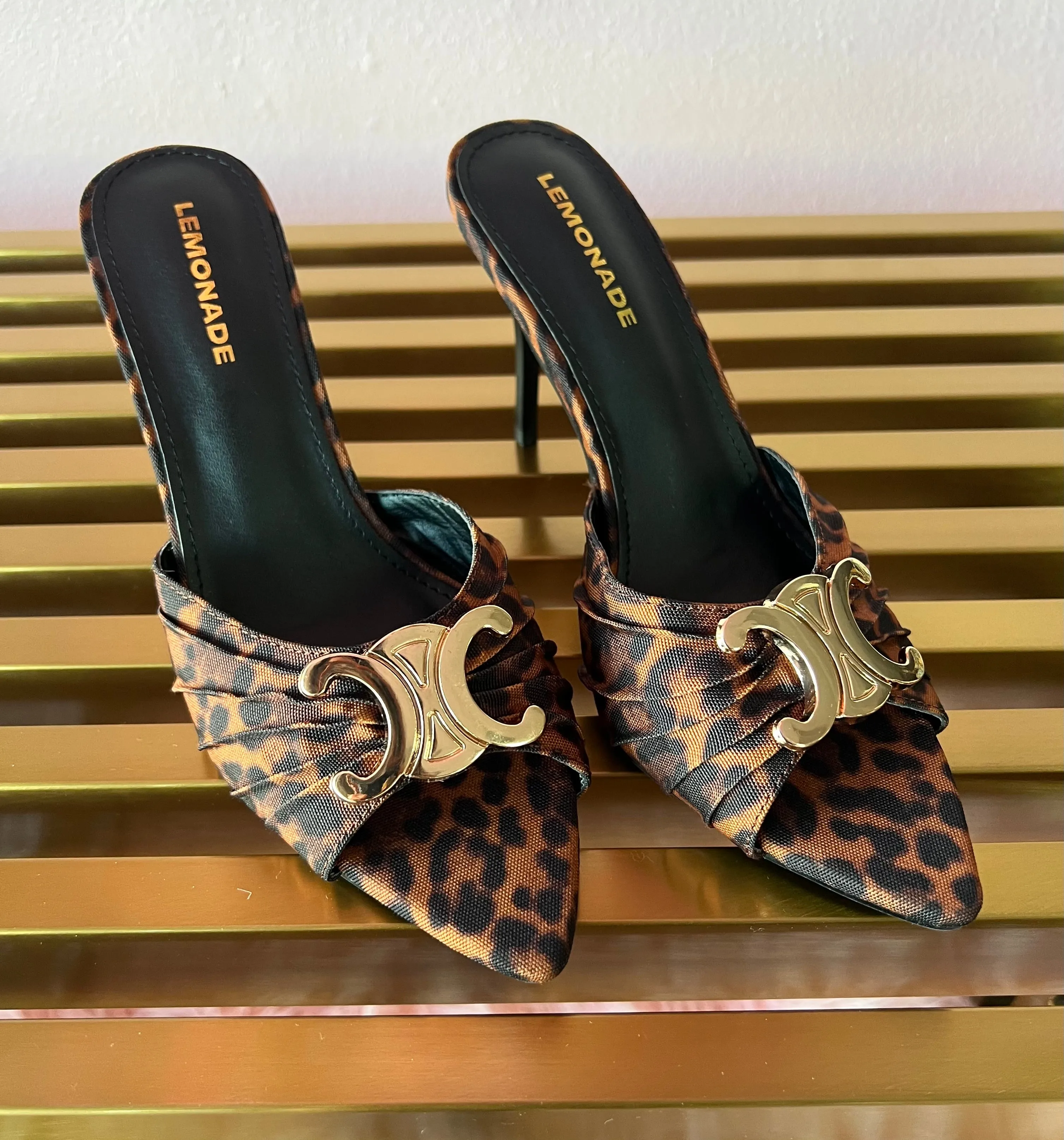 UPGRADE CLASS Leopard Print Mule Heel Open Toe Faux Suede