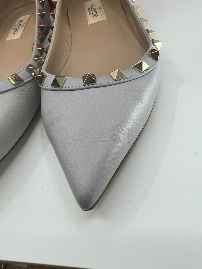 VALENTINO PEBBLED CALFSKIN ROCKSTUD BALLERINA FLATS