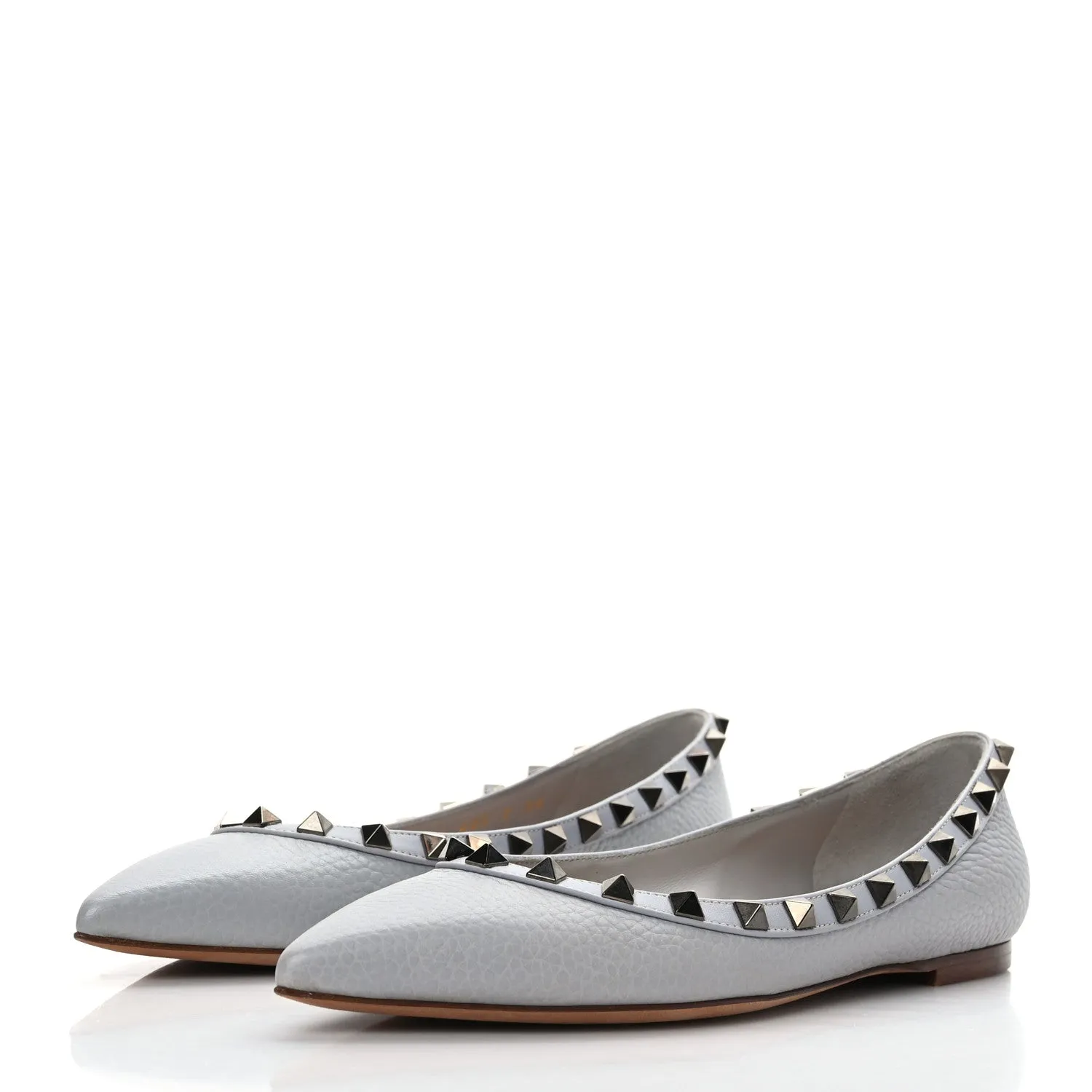 VALENTINO PEBBLED CALFSKIN ROCKSTUD BALLERINA FLATS