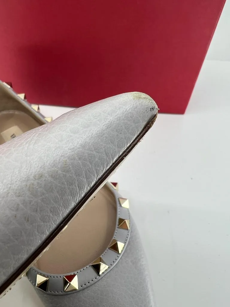 VALENTINO PEBBLED CALFSKIN ROCKSTUD BALLERINA FLATS