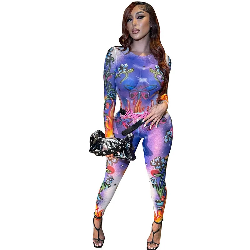 Vibrant Printed Long-Sleeve One-Piece Bodysuit Set
