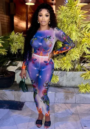 Vibrant Printed Long-Sleeve One-Piece Bodysuit Set
