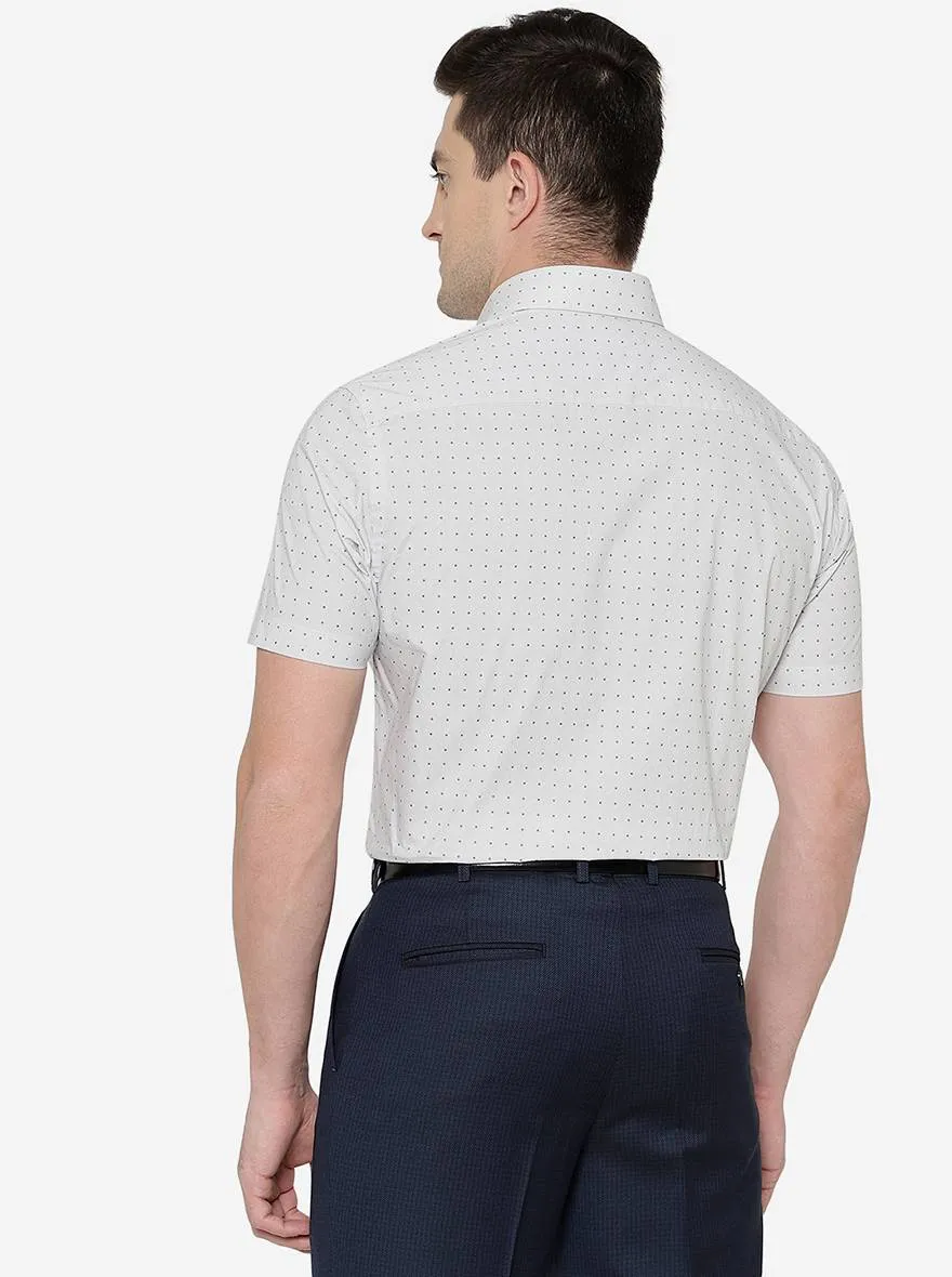White & Blue Printed Regular Fit Formal Shirt | JadeBlue