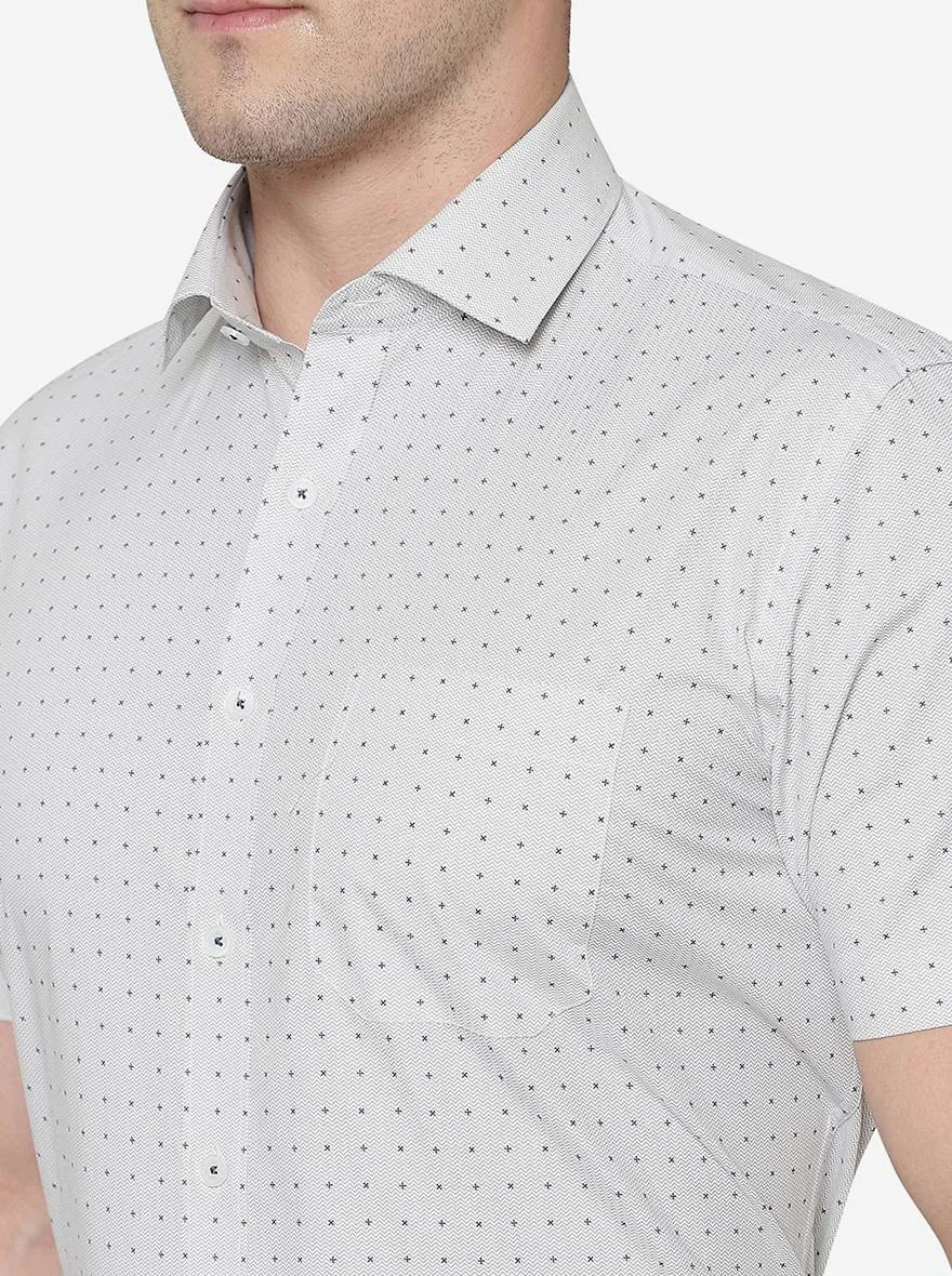 White & Blue Printed Regular Fit Formal Shirt | JadeBlue