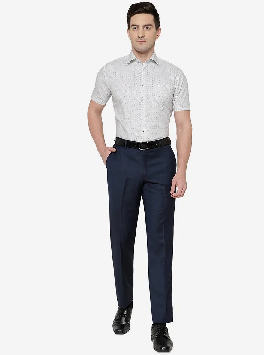 White & Blue Printed Regular Fit Formal Shirt | JadeBlue