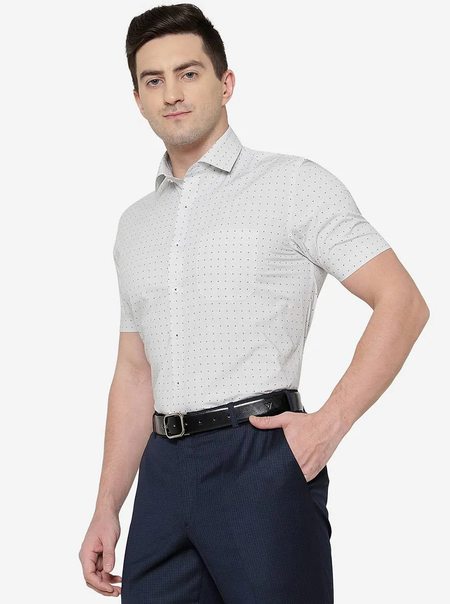 White & Blue Printed Regular Fit Formal Shirt | JadeBlue