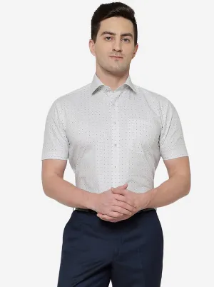 White & Blue Printed Regular Fit Formal Shirt | JadeBlue