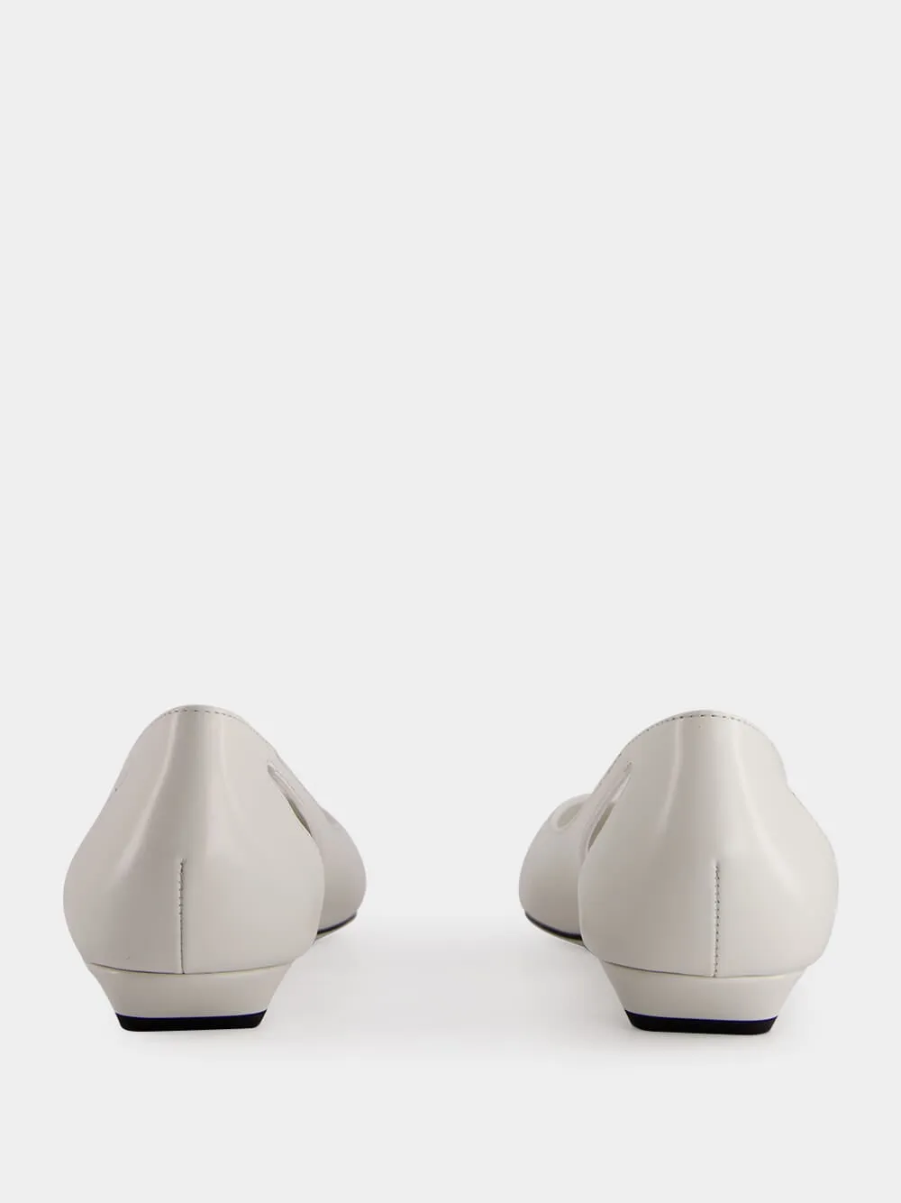 White Brushed Leather Cut-Out Ballerinas