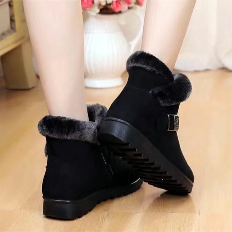 Winter Boots Women Warm Plush Snow Boots Zipper Comfort Flats Shoes