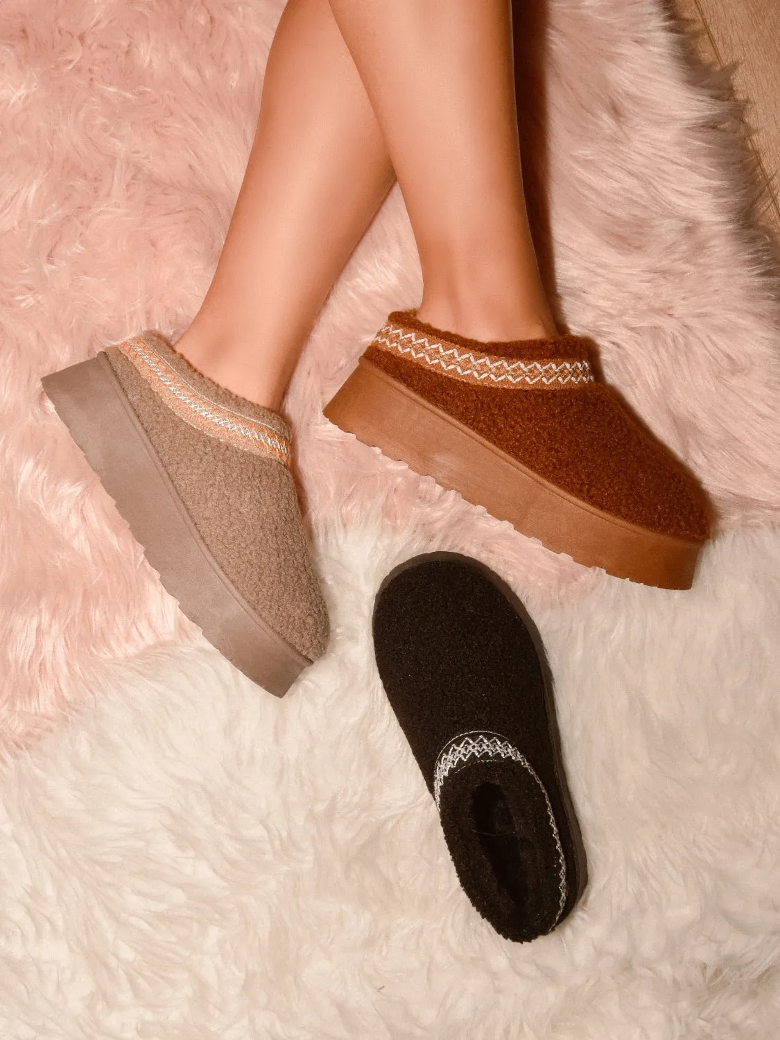 Winter Wonderland Embroidered Trim Platform Sherpa Boots